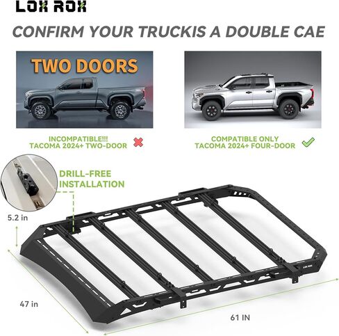 حامل سقف عالي التحمل لسيارة بيك آب تاكوما المزدوجة ذات الكابينة المزدوجة و4 أبواب لعام 2024 | متعددة الوظائف | مطلي بمسحوق مقاوم للصدأ | لا يوجد تركيب الحفر in Kuwait