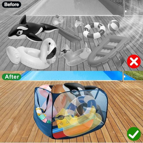Large Pop up Pool Toy Storage Bin,47"X47"X30"Pool Float Organizer Bag with 2 Side Pockets Mesh Swimming Pool Toys Organizer with 4 Ground Nails for Inflatable Toys, Beach Ball and Pool Accessories in Saudi Arabia