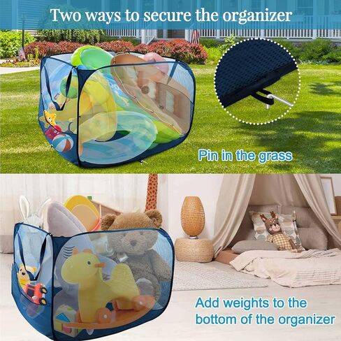Large Pop up Pool Toy Storage Bin,47"X47"X30"Pool Float Organizer Bag with 2 Side Pockets Mesh Swimming Pool Toys Organizer with 4 Ground Nails for Inflatable Toys, Beach Ball and Pool Accessories in Saudi Arabia