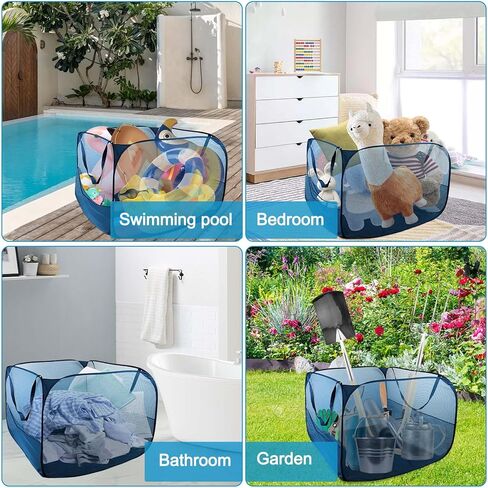 Large Pop up Pool Toy Storage Bin,47"X47"X30"Pool Float Organizer Bag with 2 Side Pockets Mesh Swimming Pool Toys Organizer with 4 Ground Nails for Inflatable Toys, Beach Ball and Pool Accessories in Saudi Arabia