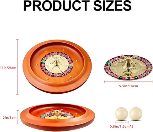 Wooden Roulette Wheel, 11 inch Solid Wood Casino Roulette Wheels for Adults, Casino Gaming Table, Roulette Game, Professional Roulette Board for Home Game Night Party in Kuwait