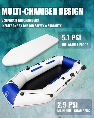 10FT Inflatable Fishing Boat for Adults with Drop-Stitch Floor 3–4 Persons PVC Inflatable Boat with Fishing Rod Holders, Ready for Fishing Tender or Recreation USCG Approved in Kuwait