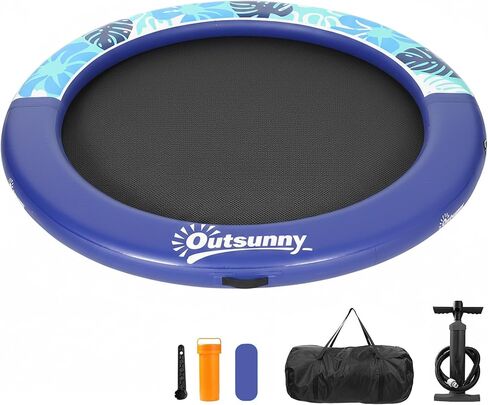 Outsunny 8FT Inflatable Water Hammock, Round Floating Ring Raft for Adults, Heavy Duty Inflatable Floating Dock Platform with Mesh for for Lakes, Pools, Oceans in Saudi Arabia