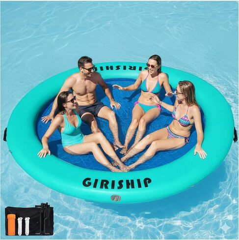 أرجوحة مائية قابلة للنفخ بطول 6/8/10 أقدام، حلقة عائمة دائرية قابلة للنفخ للبحيرات وحمامات السباحة، أرجوحة حمام السباحة تطفو على البحيرة للبالغين، أخضر/أزرق in Kuwait