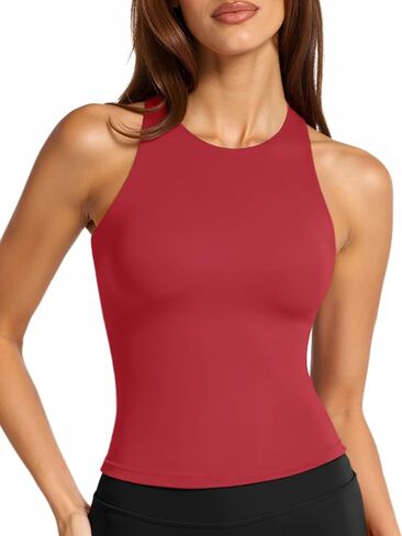 LASLULU Womens High Neck Longline Sports Bra Padded Strappy Workout Yoga Running Bras Crop Tank Top in Kuwait