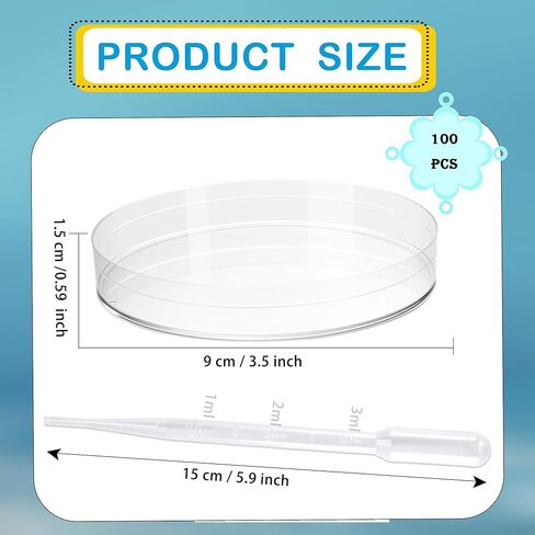 100 Pack Plastic Petri Dishes with Lids 90 x 15 mm Clear Sterile Container with 100 Pcs 3 ml Plastic Transfer Pipettes for Lab School Projects Plant Cultivation in Saudi Arabia