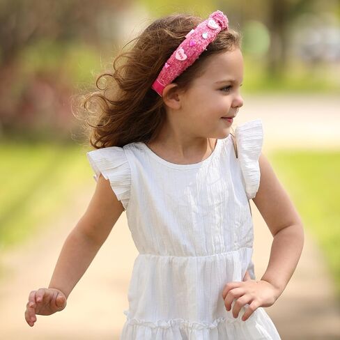 FROG SAC Top Knot Headband for Girls - Knotted Valentines Head Bands for Kids, Candy Heart Hair Band for Children, Pink Embellished Hair Accessories for Toddlers, Little Girl Fashion Hairband in Kuwait