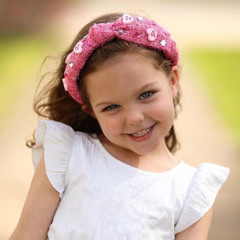 FROG SAC Top Knot Headband for Girls - Knotted Valentines Head Bands for Kids, Candy Heart Hair Band for Children, Pink Embellished Hair Accessories for Toddlers, Little Girl Fashion Hairband in Kuwait