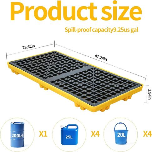 2 طبلة وحدات لاحتواء الانسكابات | سعة 2000 رطل | صينية صناعية قابلة للتكديس مانعة للتسرب | 48 بوصة × 24 بوصة × 4 بوصة in Kuwait