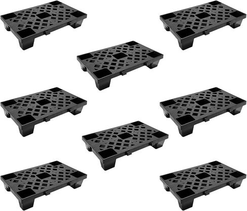 8 Pack Plastic Pallets, 19.7" x 11.8" x 3.9" Lightweight Nestable & Stackable Pallets, Black Interlocking Floor Tiles for Storage, Ventilated Design for Garage, Warehouse, Basement in Kuwait