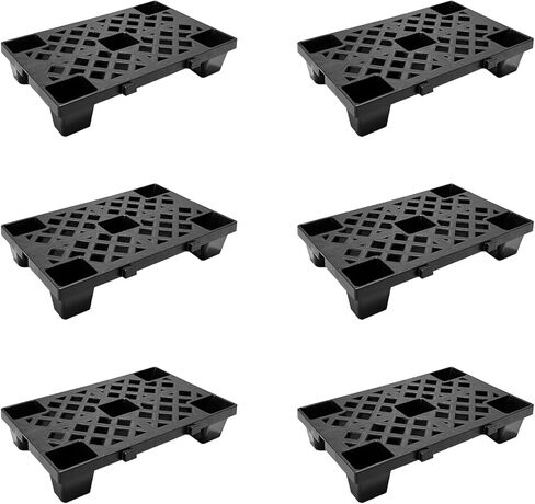 8 Pack Plastic Pallets, 19.7" x 11.8" x 3.9" Lightweight Nestable & Stackable Pallets, Black Interlocking Floor Tiles for Storage, Ventilated Design for Garage, Warehouse, Basement in Saudi Arabia
