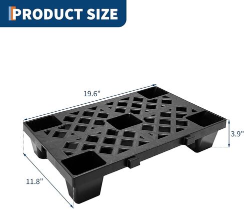 8 Pack Plastic Pallets, 19.7" x 11.8" x 3.9" Lightweight Nestable & Stackable Pallets, Black Interlocking Floor Tiles for Storage, Ventilated Design for Garage, Warehouse, Basement in Saudi Arabia