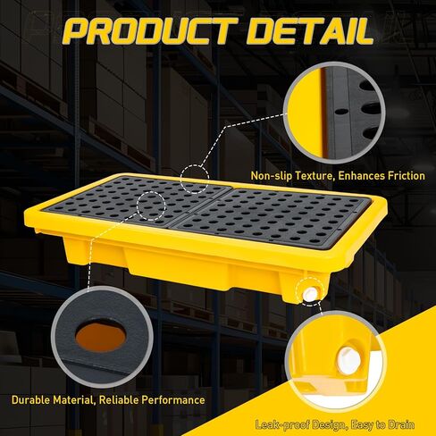 2 طبلة لاحتواء الانسكابات مع تصريف، منصة مانعة للتسرب للجراج، الطابق السفلي، التخزين الصناعي (عبوة واحدة، 26 بوصة × 14 بوصة × 4.7 بوصة، سعة تحميل 176 رطل، مستنقع 5.3 جالون) in Kuwait
