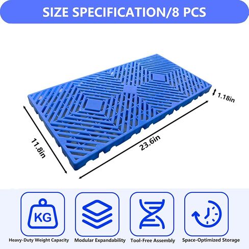 منصات بلاستيكية 8 قطع - 23.6 بوصة × 11.8 بوصة × 1.18 بوصة، وسادات تخزين مقاومة للماء خفيفة الوزن، للاستخدام الداخلي/الخارجي للمطبخ، والطابق السفلي، والمرآب، والمستودع، والاستخدام الصناعي in Kuwait