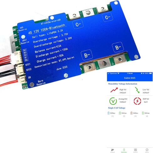 4S 100A 12V Smart BMS BT LiFePO4 Li-ion LTO Active Balance Adjustable Parameter Protection Board in Kuwait