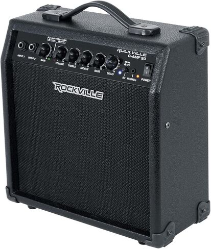 حزمة Rockville G-AMP 20: مجموعة مضخم صوت جيتار مزدوج الإدخال بقدرة 20 وات مع بلوتوث وتأخير، وسماعات رأس PRO-M50 Studio مع حافظة ووسادات أذن إضافية، قطعتان in Saudi Arabia