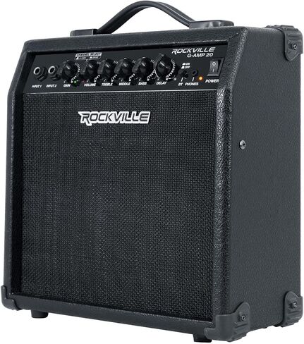 حزمة Rockville G-AMP 20: مجموعة مضخم صوت جيتار مزدوج الإدخال بقدرة 20 وات مع بلوتوث وتأخير، وسماعات رأس PRO-M50 Studio مع حافظة ووسادات أذن إضافية، قطعتان in Saudi Arabia