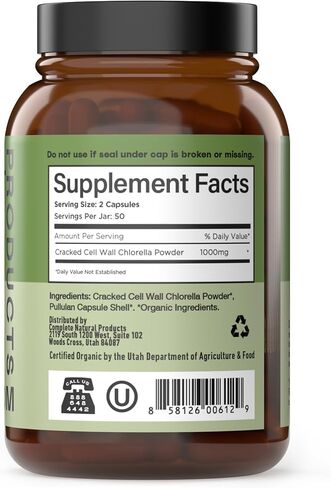 Complete Natural Products Organic Chlorella Capsules, 500mg, 100ct, Pure Green Algae Superfood, Detox & Immune Support, Vitamin B12 & Chlorophyll Rich, Plant-Based, Vegan, Non-GMO in Saudi Arabia