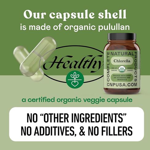 Complete Natural Products Organic Chlorella Capsules, 500mg, 100ct, Pure Green Algae Superfood, Detox & Immune Support, Vitamin B12 & Chlorophyll Rich, Plant-Based, Vegan, Non-GMO in Saudi Arabia