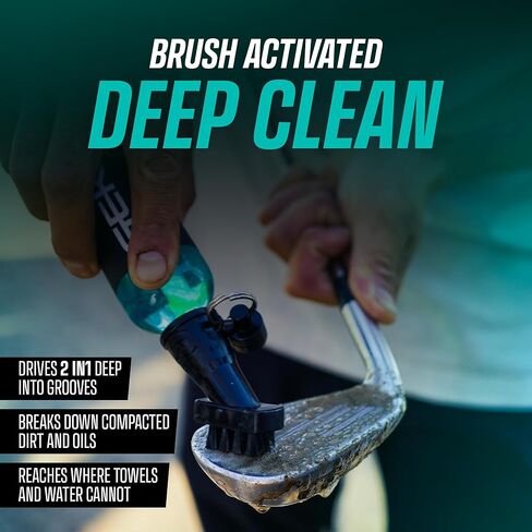 Geko Golf Club Brush and Cleaner System with Magnetic Attachment, Golf Club Cleaning Brush for Grooves, Grips, Irons and Balls in Kuwait