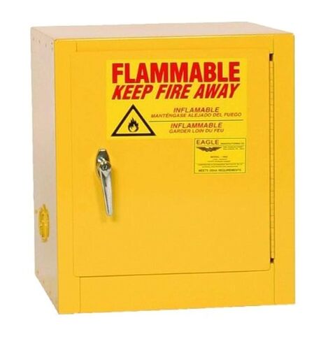 Eagle Safety Cabinet for Flammable Liquids, 1 Door Manual, 4 Gallon, 22-1/2"Height, 17-1/2"Width, 18" Depth, Steel, Made in The USA, Yellow, 1904 in Saudi Arabia