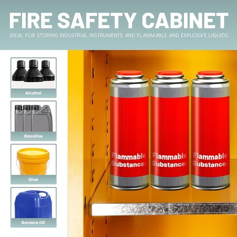 24 Gallon Fireproof Storage Cabinet, 23.23"x18.11"x35" Galvanized Steel Flammable Cabinet, Adjustable Shelf for Industrial Chemical Storage, Yellow in Saudi Arabia