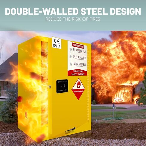 24 Gallon Flammable Cabinet 35H x 23W x 18D, Galvanized Steel Safety Storage Cabinet with Adjustable Shelf for Commercial, Industrial & Home Use in Saudi Arabia