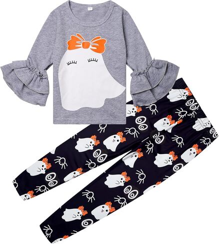 ملابس الفتيات الصغيرات مكونة من قطعتين سويت شيرت بأكمام طويلة وسراويل ضيقة للأطفال الصغار مجموعة ملابس الخريف والشتاء من 2 إلى 10 سنوات in Kuwait