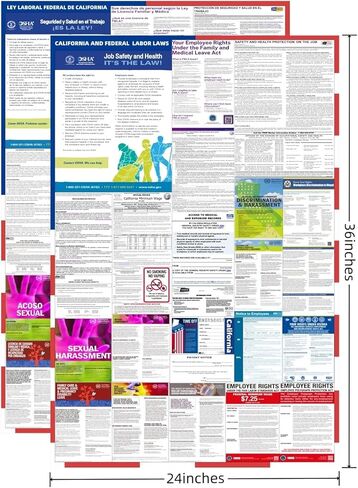 ملصق قوانين العمل الفيدرالية وولاية كاليفورنيا لعام 2026 - متوافق مع إدارة السلامة والصحة المهنية (OSHA) ومغلف بالأشعة فوق البنفسجية ومقاوم للماء مقاس 24 بوصة × 36 بوصة إصدار باللغة الإنجليزية - نشر امتثال الكل في واحد in Kuwait
