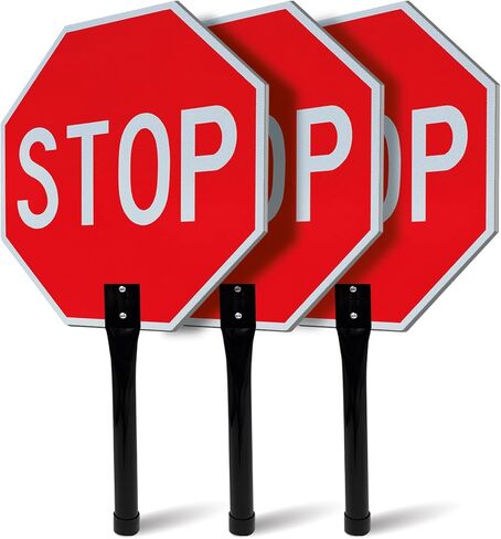 OLANZU Double Sided 3-Pack Handheld Stop Sign 18"x 18" - 120 MIL Composite Aluminum Stop Sign with Handle (Metal) - Rust Free, UV Protected Stop Signs for Traffic Control & Safety in Saudi Arabia