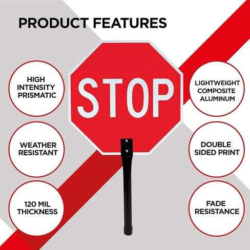 OLANZU Double Sided 3-Pack Handheld Stop Sign 18"x 18" - 120 MIL Composite Aluminum Stop Sign with Handle (Metal) - Rust Free, UV Protected Stop Signs for Traffic Control & Safety in Saudi Arabia