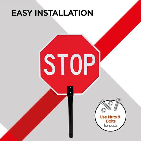 OLANZU Double Sided 3-Pack Handheld Stop Sign 18"x 18" - 120 MIL Composite Aluminum Stop Sign with Handle (Metal) - Rust Free, UV Protected Stop Signs for Traffic Control & Safety in Saudi Arabia