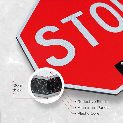 OLANZU Double Sided 3-Pack Handheld Stop Sign 18"x 18" - 120 MIL Composite Aluminum Stop Sign with Handle (Metal) - Rust Free, UV Protected Stop Signs for Traffic Control & Safety in Saudi Arabia