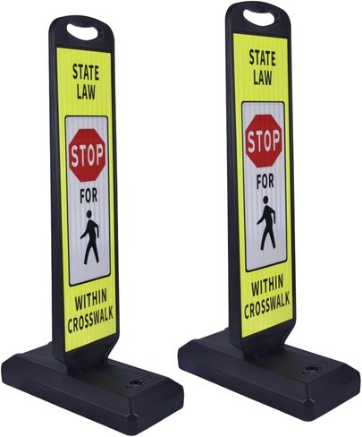 BESEA 2‑Pack 44″ Reflective Crosswalk Safety Sign – Printed with “STATE LAW STOP FOR WALKER WITHIN CROSSWALK", Water‑Fillable Weighted Base for Pedestrian Traffic & Parking Lot Safety in Kuwait