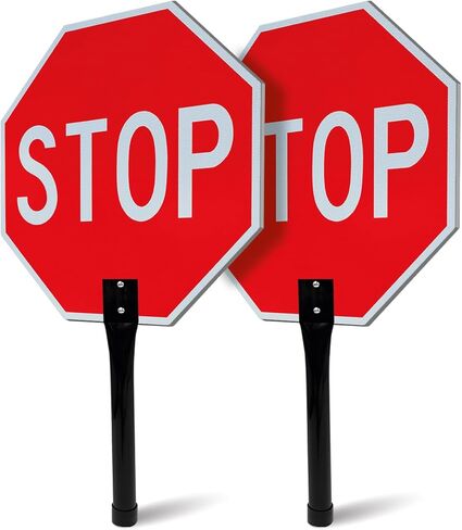 OLANZU علامة توقف محمولة مزدوجة الجوانب مكونة من 3 قطع مقاس 45.72 سم × 45.72 سم - علامة توقف من الألومنيوم المركب 120 مل مع مقبض (معدن) - خالية من الصدأ، علامات توقف محمية من الأشعة فوق البنفسجية للتحكم في حركة المرور والسلامة in Kuwait