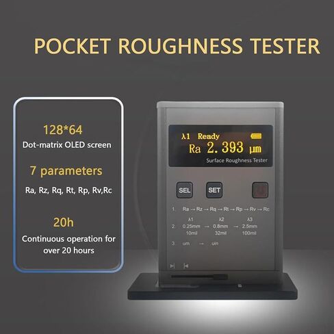مقياس خشونة السطح، معلمات القياس Ra، Rz، Rq، Rt، Rp، RV، RC، مقياس الملف التعريفي المحمول، نطاق القياس Ra 0.05-10.0um/Rz 0.1-50um، مع مستشعر عالي الدقة، لفحص السطح in Saudi Arabia
