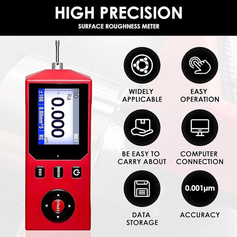 Handheld Surface Roughness Tester, Portable Profilometer, with 2.0-inch IPS Display, Measures 14 Roughness Parameters, Store 500 Sets of Data and Waveforms, for Industrial Inspection in Kuwait