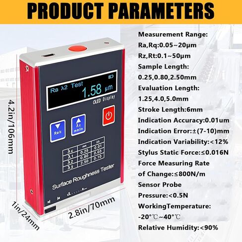 High Precision Portable Roughness Tester, 0.01μm Accuracy, OLED Display, Measures Ra/Rq 0.05-15μm & Rz/Rt 0.1-50μm, Ideal for Parts Inspection & Quality Control in Saudi Arabia