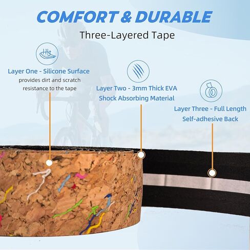 Road Bike Cork Handlebar Tapes, Brown Bicycle Bar Tape with High Stain Resistance, Shock Absorbing EVA Bike Grip Tapes for Handlebar (Set of 2, Cork) in Saudi Arabia