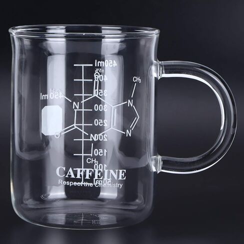 Focket Beaker Mug Borosilicate Glass Cup with Measuring Scale and Handle for Chemistry Enthusiasts and Science Lovers 16oz in Saudi Arabia