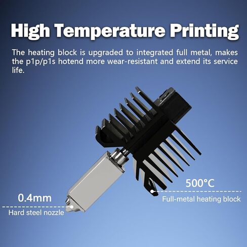 طقم رأس الطباعة الطارد المتكامل والمجمع من السيراميك P1P/P1S Hotend مقاس 0.4 مم (بدون تسرب) - استبدال الطرف الساخن للطابعة ثلاثية الأبعاد مع فوهة فولاذية صلبة، وثرمستور، وخرطوشة سخان وكتلة حرارية in Kuwait