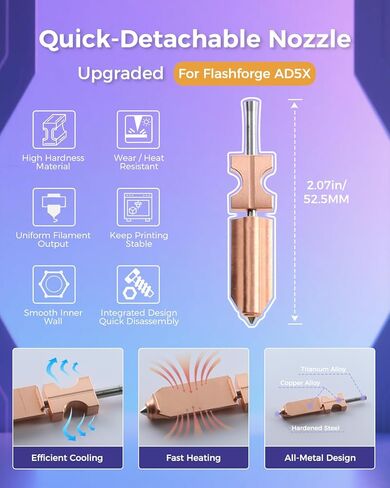 Upgraded 2Pack 0.4MM AD5X Quick-Detachable Nozzle for Flashforge AD5X Hotend Kit, Support 300°C High Temperature and 600mm/s Print Speed, with Silicone Socks/Nozzle Cleaning Kit in Saudi Arabia