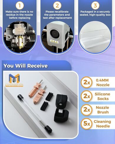 Upgraded 2Pack 0.4MM AD5X Quick-Detachable Nozzle for Flashforge AD5X Hotend Kit, Support 300°C High Temperature and 600mm/s Print Speed, with Silicone Socks/Nozzle Cleaning Kit in Saudi Arabia