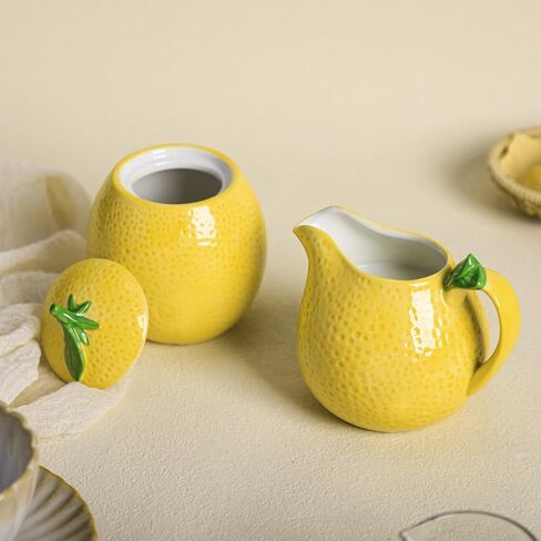 طقم كريمة ووعاء سكر من السيراميك على شكل ليمون من تشوولد، إبريق كريم، وعاء سكر مع غطاء، مجموعة تقديم القهوة in Kuwait