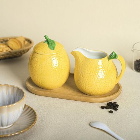 طقم كريمة ووعاء سكر من السيراميك على شكل ليمون من تشوولد، إبريق كريم، وعاء سكر مع غطاء، مجموعة تقديم القهوة in Kuwait