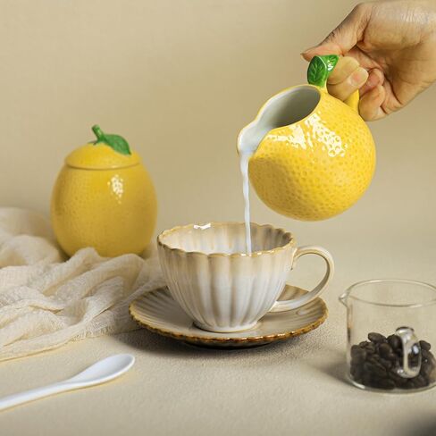 طقم كريمة ووعاء سكر من السيراميك على شكل ليمون من تشوولد، إبريق كريم، وعاء سكر مع غطاء، مجموعة تقديم القهوة in Kuwait