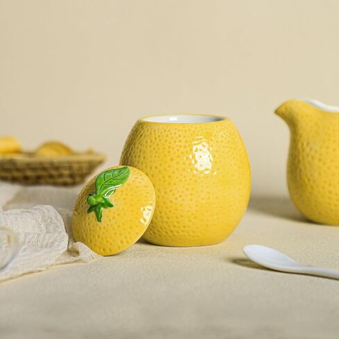 طقم كريمة ووعاء سكر من السيراميك على شكل ليمون من تشوولد، إبريق كريم، وعاء سكر مع غطاء، مجموعة تقديم القهوة in Kuwait