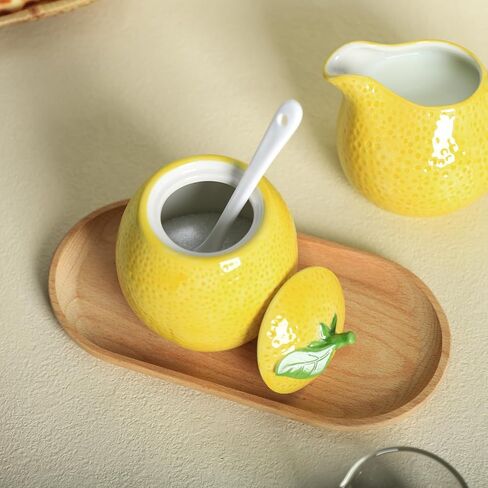 طقم كريمة ووعاء سكر من السيراميك على شكل ليمون من تشوولد، إبريق كريم، وعاء سكر مع غطاء، مجموعة تقديم القهوة in Kuwait