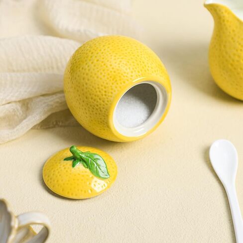 طقم كريمة ووعاء سكر من السيراميك على شكل ليمون من تشوولد، إبريق كريم، وعاء سكر مع غطاء، مجموعة تقديم القهوة in Kuwait