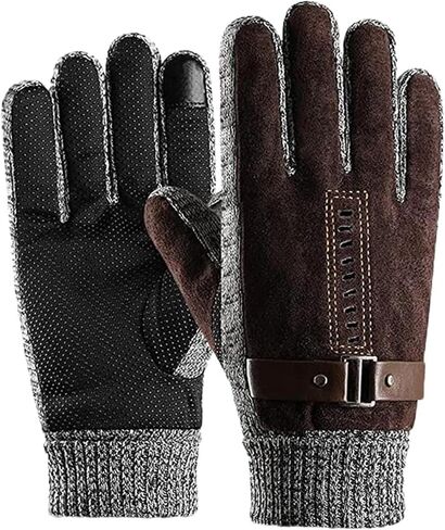 قفازات KXF رجالي شتوية دافئة تعمل باللمس من الجلد الطبيعي الناعم وبطانة من الصوف مقاومة للرياح ومضادة للانزلاق in Kuwait